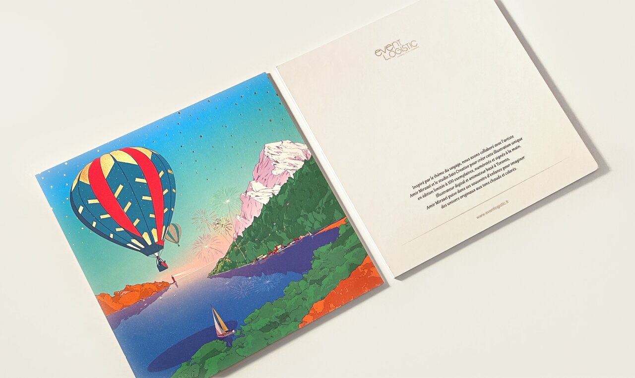 sato-creative-studio-japan-artists-amir-mrzae-event-logistic-greetings-card-2024-dream-evasion-landscape-baloon-fireworks-new-year-mountain.